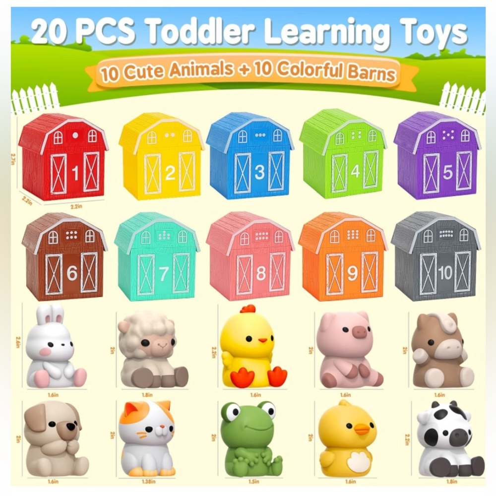 Learning Toys for 1,2,3 Year Old Toddlers, 20Pcs Farm Animals Toys